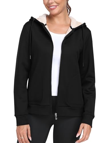 Image of MoFiz Zip Up Hoodie Women Fleece Lined Jackets Winter Coats With Pocket