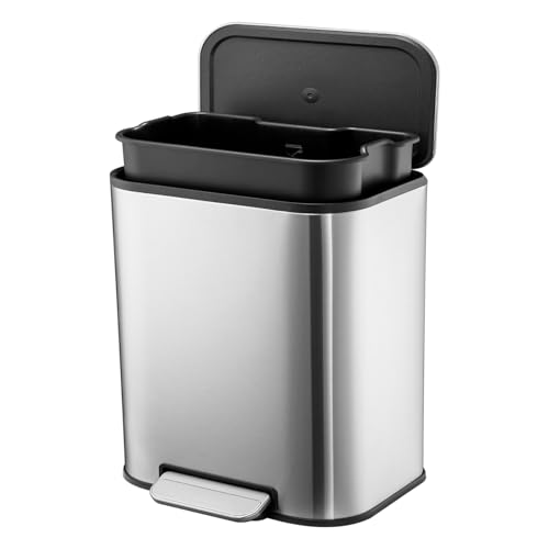 GarveeHome 5.3 gal Stainless Steel Trash Can, 20 L Rectangular Garbage Can, Step On Trash Can with Quiet Close Lid Foot Pedal & Inner Bucket for Kitch