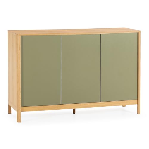 HOMN LIVING Aparador Nassau 3 Puertas Color Roble/Verde, 120 cm (Ancho) 40 cm (Profundo) 80 cm (Altura)
