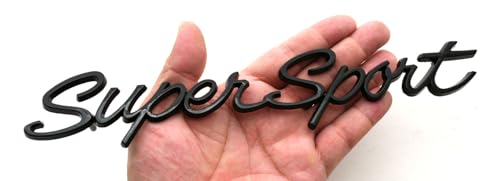Image of 2Pcs Script Super Sport Emblems 3D Front Side Badge Nameplate Letter Compatible with Chevy Impala SS 1965 1966 (Glossy Black)