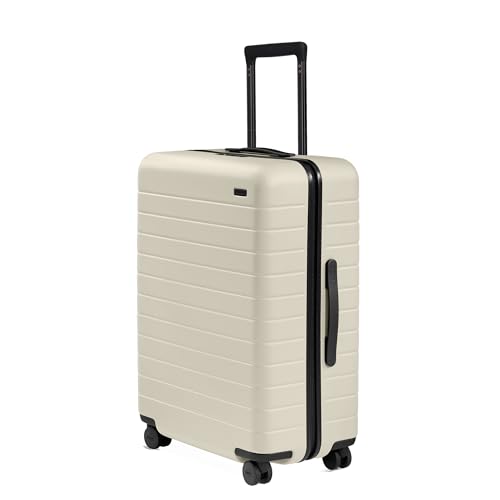 Image of Away Medium Checked Luggage, Lightweight Hard Shell Suitcase with Spinner Wheels, Durable Rolling Luggage, TSA Lock, 26 Inch, Salt White Matte