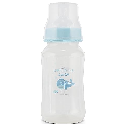 Premium 2-Pack Baby Bottles - 11 Ounce, Hourglass Shape, Fun Boys and Girls Prints, Clear Cover - BPA-Free