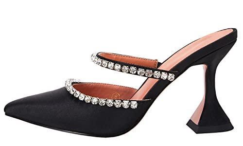 VETASTE Women's Pointed Toe Strappy Heels Crystal Satin Heeled Mules Wedding Party Shoes