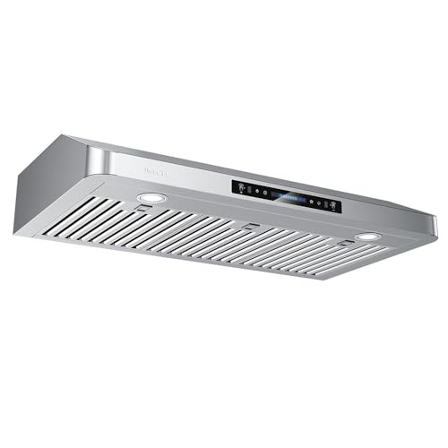 IKTCH 36 Inch Under Cabinet Range Hood 900 CFM, Black Kitchen Vent Hood with 4 Speed Gesture Sensing & Touch Control Panel