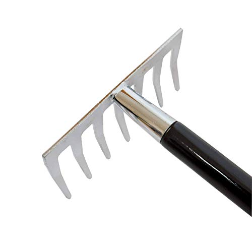 Japanese Garden Rake Cultivator Long Handle 17-3/4\" Heavy Duty Japanese Steel 7 Claw Wood Handle, Made in JAPAN, Hand Cultivator Tool for Digging, Weeding, Cultivating, Silver