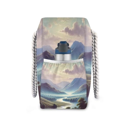 River Mountains Teal Beach Tote Bag for Women Waterproof Swim Pool Extra Large Beach Bags with Zipper Carry On Travel Bag for Grocery Vacation Essentials Yoga Nurse Gym3