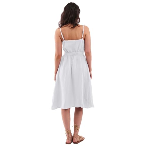Image of Amazhiyu Women's Cotton Gauze Summer Midi Wrap Dress | Spaghetti Strap, Sleeveless, with Pockets, V-neckline