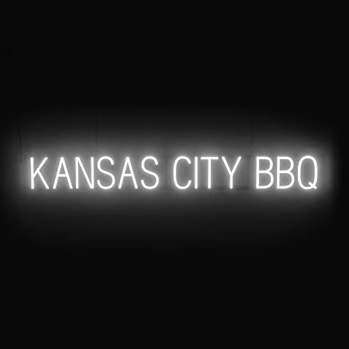 Image of SpellBrite LED Neon KANSAS CITY BBQ Sign for Business - White, 53 inch x 6 inch | Ultra-Bright Click-Together Signage for Restaurants, with Visibility from 500 Feet - 8 Animations, 6 Brightness Levels