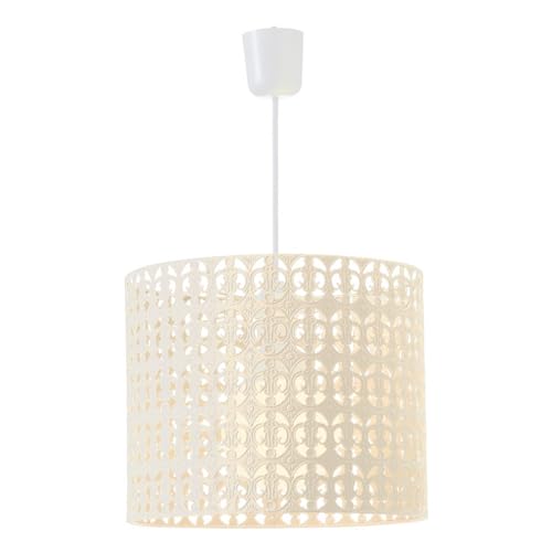 LOLAhome Lámpara de Techo Beige, Lámpara Colgante de Metal, con patalla redonda, Iluminación de Techo Interior con Calados para Comedor, Salón, Dormitorio, Habitación, Cocina, Entrada