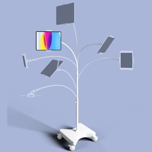 LEVO Support de tablette col de cygne avec roulettes – Support roulant réglable pour iPad avec roulettes, rotation d'inclinaison en hauteur, base mobile...