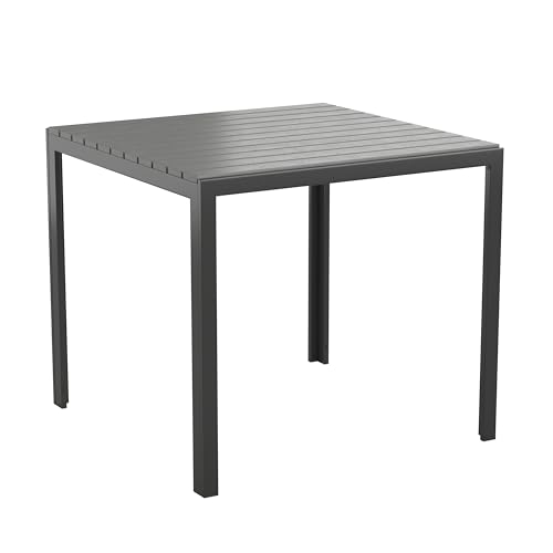 Flash Furniture Harris Commercial Indoor/Outdoor Patio Table - Black Poly Resin Slatted Top - Black Steel Frame - Seating for 4