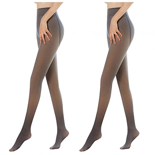 2er Pack Damen Strumpfhosen Plüschstrümpfe Thermo Leggings mit Innenfleece warme Fleece-Strumpfhosen Beine abnehmen Gefälschte durchscheinend Fleece Pantyhose Thermostrumpfhose für Herbst Winter Cover