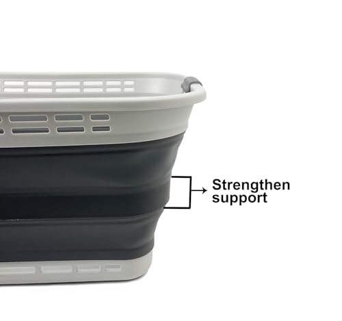 Image of SAMMART 42L (11 gallons) Collapsible Plastic Laundry Basket - Portable Pop Up Storage Container /Organizer - Portable Hamper - Space Saving Easy Storage (Grey /Steel Grey (Set of 2))
