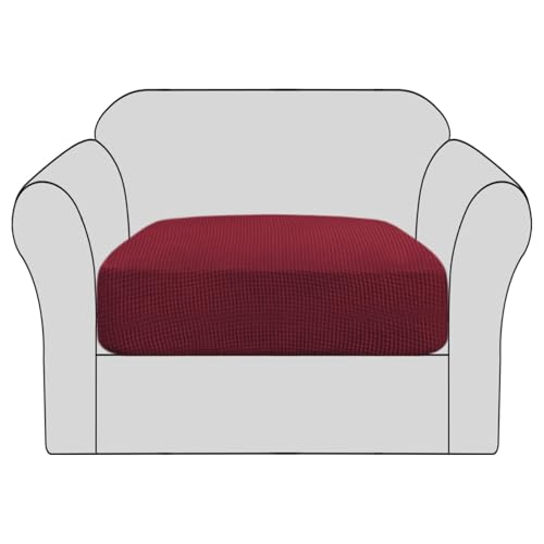 BellaHills Stretch Sofa Seat Cushion Cover Sofa Couch Cushion Furniture Protector Sofa Slipcover with Elastic Bottom Spandex Jacquard Fabric Small Checks(1 Piece, Burgundy Red)