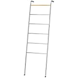 MyGift 6 Rung Silver Chrome Plated Metal Wall Leaning Bath Towel Storage Ladder, Freestanding Bathroom Drying Rack for Towels with Top and Bottom Non Slip Rubber Feet