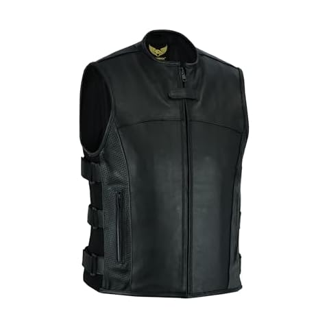 Leatherick Men's Motorcycle Warrior Style Tactical Leather Waistcoats Biker Vests ) Cover