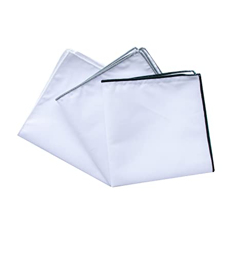 Image of 3-Pk Mens Cotton White Pocket Square with Color Border(10 Colors)