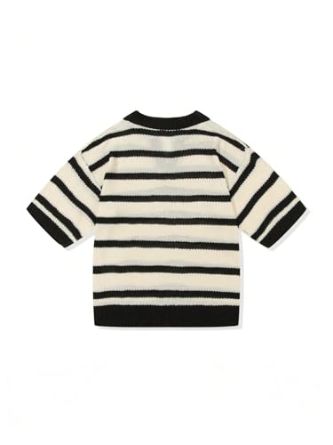 Men's Striped Short Sleeve Golf Sweater Casual Collar Lapel V Neck Knit Pullover Tops2