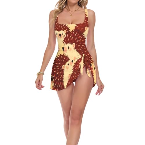 Maillot de bain 1 pièce femme à double bretelles motif hérisson pour plage et piscine