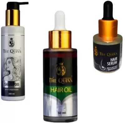 Image of THE QUINN Frizz Fighting Hair Oil for Dry, Damaged Strands (50) with Hair Care Shampoo 200ml and Keratin Protein Serum (20ml) Combo