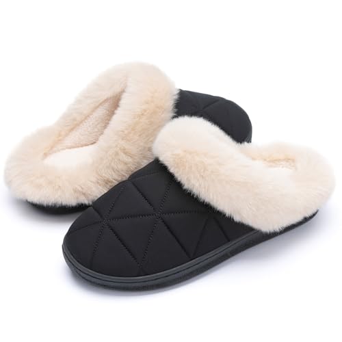 Fuzzy Womens Slippers Memory Foam House Slippers for Women Indoor and Outdoor Cozy House Shoe with Anti-Skid Sole