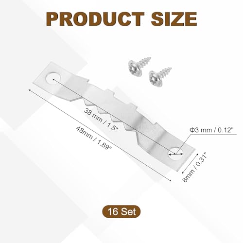Image of uxcell 16Pcs Picture Hangers, Double-Eerration Frame Back Hanging Fasteners with Screws, Metal Photo Frame Hooks Fixing Hardware for Hanging Paintings Picture Photos Frame, Silver