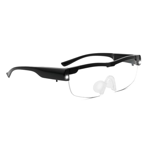 Gafas de aumento del 250% con luces LED dobles para trabajo de precisión, lectura y pasatiempos, aumento de 2.5X, gafas de lupa ligeras para personas mayores y artesanos, trabajo cercano y tareas de