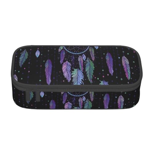 Image of Dreamcatcher With Colorful Vibrant Feathers Large Pencil Case, Pencil Pouch With Zipper Compartments Stationery Pencil Bag For Kids Teens Students School Supplies