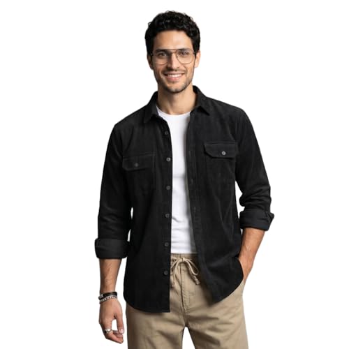 Image of Urbano Fashion Men's Corduroy Full Sleeve Regular Fit Solid Overshirt with Utility Pockets