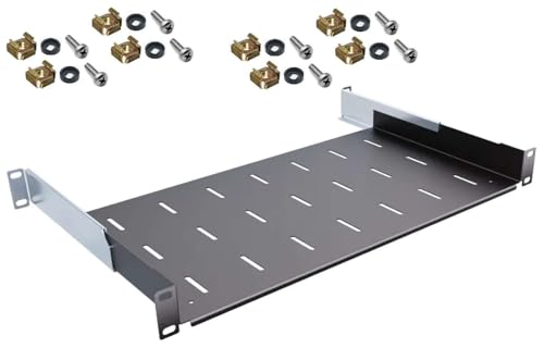 1 HE tiefen verstellbare Rackablage 25-41 cm tief in Schwarz RAL 9005, 19 483 mm Variabler Fachboden Trägereinschub Einlegeboden Rack Ablage Boden