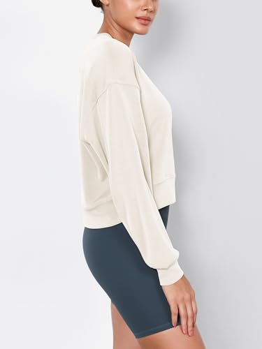 Image of ODODOS Modal Soft Long Sleeve Cropped Sweatshirts for Women Oversized Crew Neck Pullover Crop Top