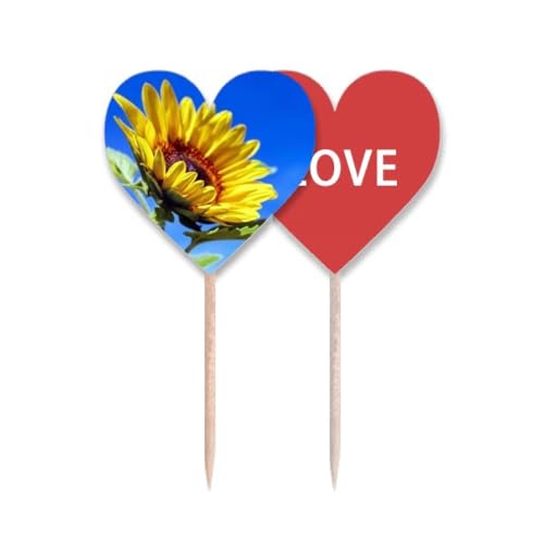 Cure-dents cœur tournesols bleus pour décoration table cadeau - 2