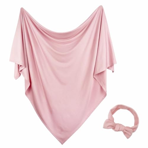 Image of Aijoviko Newborn Swaddle Blanket with Hat Set Baby Swaddle Set Hospital Receiving Blankets for Girls Boys(Blush,35"*35")