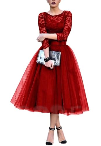 A-Line Elegant Cocktail Dresses Jewel Neck 3/4 Length Sleeve Tea-Length Wedding Guest Dress Tulle with Pleats 2025