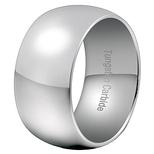 Fashion Month Mens 12mm Classic Silver Tungsten Carbide Ring Wedding Engagement Smooth Domed Wide Band High Polished