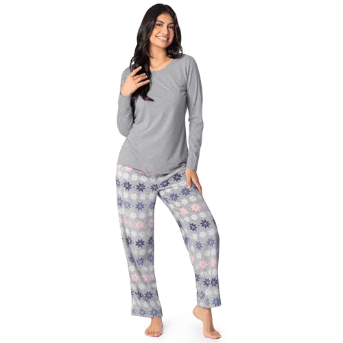 Image of Fruit of the Loom Women's Sueded Jersey Crew Top and Fleece Pant Sleep Set