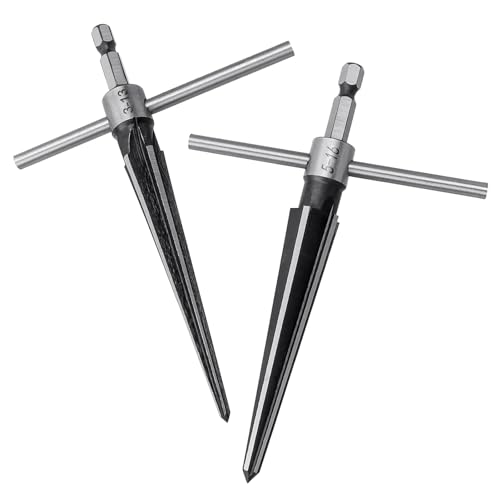 2Pcs Bridge Pin Reamer, Guitar T Handle Taper Reamer Set, 6 Fluted Guitar Bridge Pin Hole Handle Tapered Chamfer Reaming 3-13mm(1/8''-1/2'') & 5-16mm