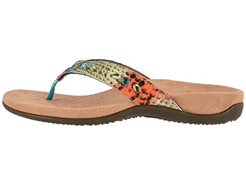 Vionic Women's Rest Lucia Flip-Flop - Rhinestone Toe-Post Sandals With Concealed Orthotic Arch Support Blue Teal Snake Metallic 6.5 Wide Us #TOP3