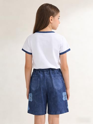 Image of Ayzozuy Kid Girl Clothes Shorts Set 2 Piece Outfits Summer Casual Short Sleeve Top and Shorts Set for Girls 4-7