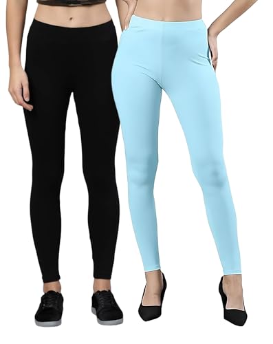 Image of ZAYANQA Combo of 2 Slim Fit Women /Girls Solid Stretchable Cotton Ankle Length Leggings with Ultrasoft Wide Elastic Waistband |Comfortable |Fashionwear|