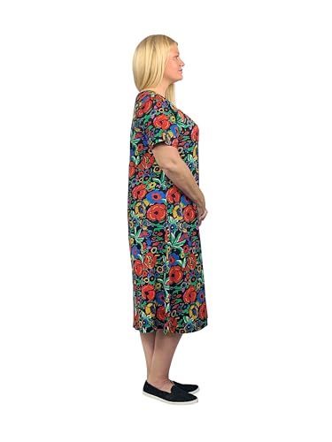 Image of LA CERA Women's Cotton Sun Dresses A-Line with Scoop Neck, Short Sleeves, Side Pockets, Floral Patterns, Machine Wash