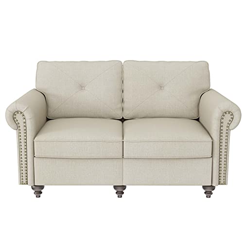 Nolany Loveseat Sofa Fabric 2 Seater Sofa Couch With Reversible Back Cushions Modern Love Seat Sofa Couch For Small Spaces, Light Beige #TOP7