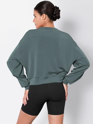 Image of ODODOS Modal Soft Long Sleeve Cropped Sweatshirts for Women Oversized Crew Neck Pullover Crop Top