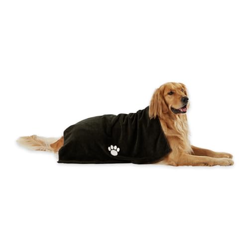 Image of Bone Dry Pet Grooming Towel Collection Absorbent Microfiber X-Large, 41x23.5 inch, Embroidered Black