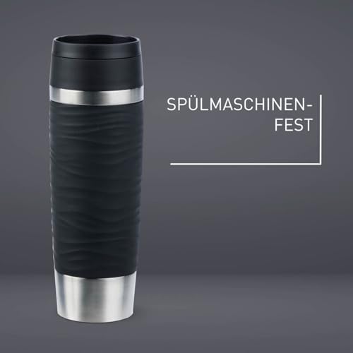 Emsa Travel Mug Wave Thermobecher 500 ml, Isolierbecher auslaufsicher, Edelstahl, 6h heiß und 12h kalt, 100% dicht, spülmaschinenfest, Kaffeebecher to go, 360°-Trinköffnung, schwarz, N20225 – Bild 3