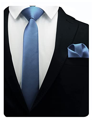GUSLESON 2.4" Slim Necktie and Handkerchief Set For Men Solid Skinny Tie Set