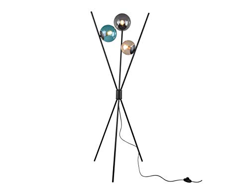 TRIO Beleuchtung Lampadaire à LED original avec 3 boules de verre colorées et interrupteur à pied, métal noir mat