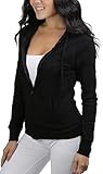 ToBeInStyle Women's Long Sleeve Full Zip-Up Thermal Hoodie - Black - L
