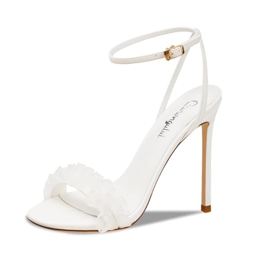 Image of Women's 3.9IN High Heel Sandals Open Toe Strappy Slingback with Lace Flower Detail - Stiletto Heel Summer Dress Shoes for Wedding /Party