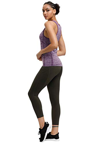 Women's Summer Yoga Tank Tops Racerback Stretchy Activewear Yoga Shirts Quick Dry Running Tops Sports Gym Workout Tops (Purple, Medium) - Thumbnail 5
